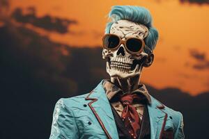 a skeleton in a suit and sunglasses generative ai photo