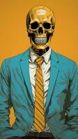 a skull wearing a suit and tie on an orange background generative ai photo