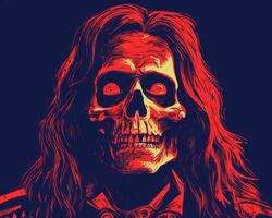 a skull with long hair and red eyes generative ai photo