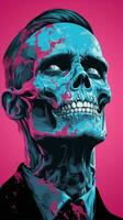 a skull with blue and pink paint on its face generative ai photo