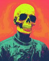 a skull with sunglasses on a colorful background generative ai photo