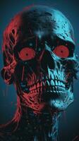 a skull with red eyes on a blue background generative ai photo
