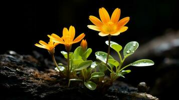 a small orange flower is growing out of a log generative ai photo