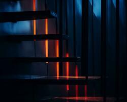 a stairway lit up with neon lights in the dark generative ai photo