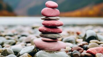 un apilar de piedras es sentado en parte superior de rocas generativo ai foto