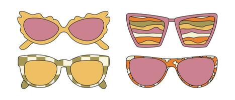 Groovy sunglasses with psychedelic prints and vintage colors. vector