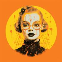 a woman in a black dress with orange paint splatters on her face generative ai photo