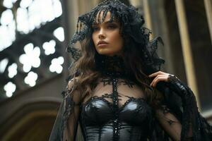 a woman in a black gothic dress and corset generative ai photo