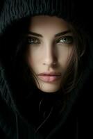 a woman in a black hoodie generative ai photo