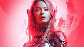 a woman in a futuristic suit with red paint on her face generative ai photo