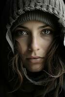 a woman in a hooded jacket and scarf generative ai photo