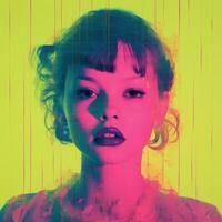 a woman in a pink dress with neon green background generative ai photo