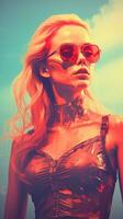 a woman in a red dress and sunglasses generative ai photo