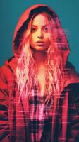 a woman in a red hoodie and jacket generative ai photo