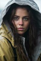 a woman in a yellow jacket generative ai photo