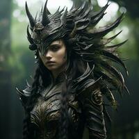 a woman in armor with horns on her head generative ai photo