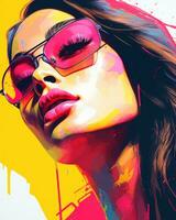 a woman in sunglasses and a colorful background generative ai photo