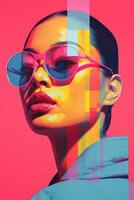 a woman in sunglasses and a pink background generative ai photo