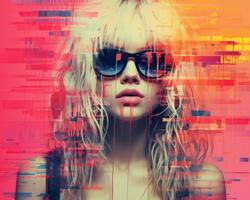 a woman in sunglasses and a colorful background generative ai photo