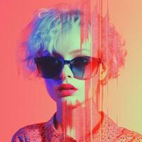 a woman in sunglasses and a colorful background generative ai photo