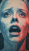 a woman is crying with blood dripping from her face generative ai photo