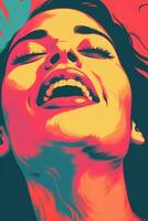 a woman is smiling with her eyes closed and her mouth open generative ai photo