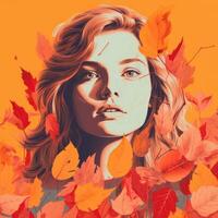 a woman is surrounded by autumn leaves generative ai photo
