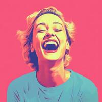 a woman laughing in front of a colorful background generative ai photo