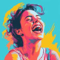 a woman laughing with her mouth open generative ai photo