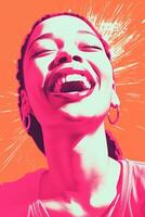 a woman laughing with her mouth wide open generative ai photo