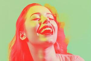 a woman laughing with her mouth open generative ai photo