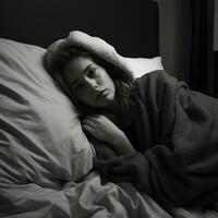 a woman laying in bed wrapped in a blanket generative ai photo