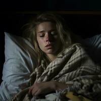a woman sleeping in bed generative ai photo