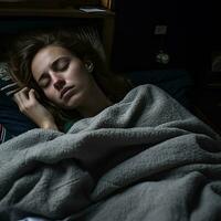 a woman sleeping in a bed generative ai photo