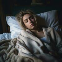 a woman sleeping in bed with a blanket generative ai photo