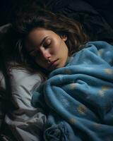 a woman sleeping in bed with her eyes closed generative ai photo