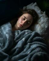 a woman sleeping in bed with her eyes closed generative ai photo