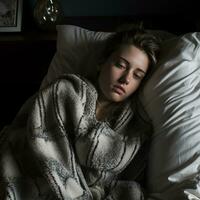 a woman sleeping in bed generative ai photo