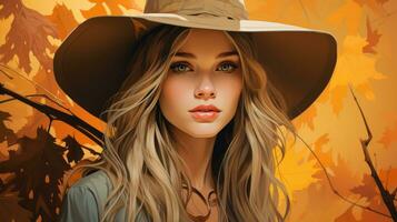 a woman wearing a hat in the autumn forest generative ai photo