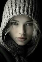 a woman wearing a knitted hat and scarf generative ai photo