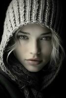 a woman wearing a knitted hat and scarf generative ai photo