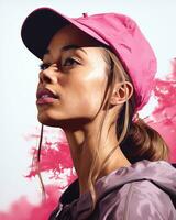 a woman wearing a pink hat and a baseball cap generative ai photo
