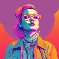 a woman wearing glasses and a scarf in a colorful background generative ai photo