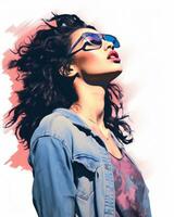 a woman wearing sunglasses and a denim jacket generative ai photo