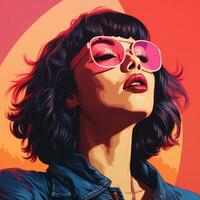 a woman wearing sunglasses and a jacket with a pink background generative ai photo