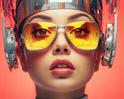 a woman wearing sunglasses and a futuristic helmet generative ai photo