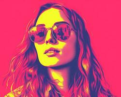 a woman wearing sunglasses and a pink background generative ai photo