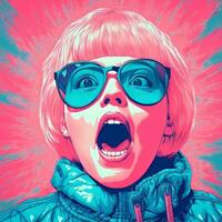 a woman wearing sunglasses and a pink jacket with her mouth open generative ai photo