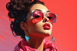 a woman wearing sunglasses and a pink scarf generative ai photo