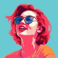 a woman wearing sunglasses and a pink shirt generative ai photo